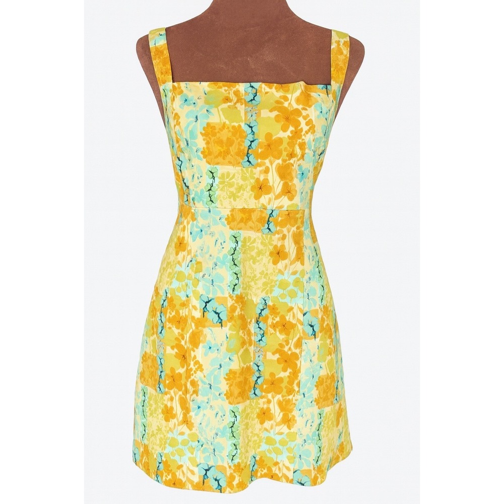 Shore Floral Dress Women's M Yellow Green Sleeveless Square Neck NWT‎ Resortwear